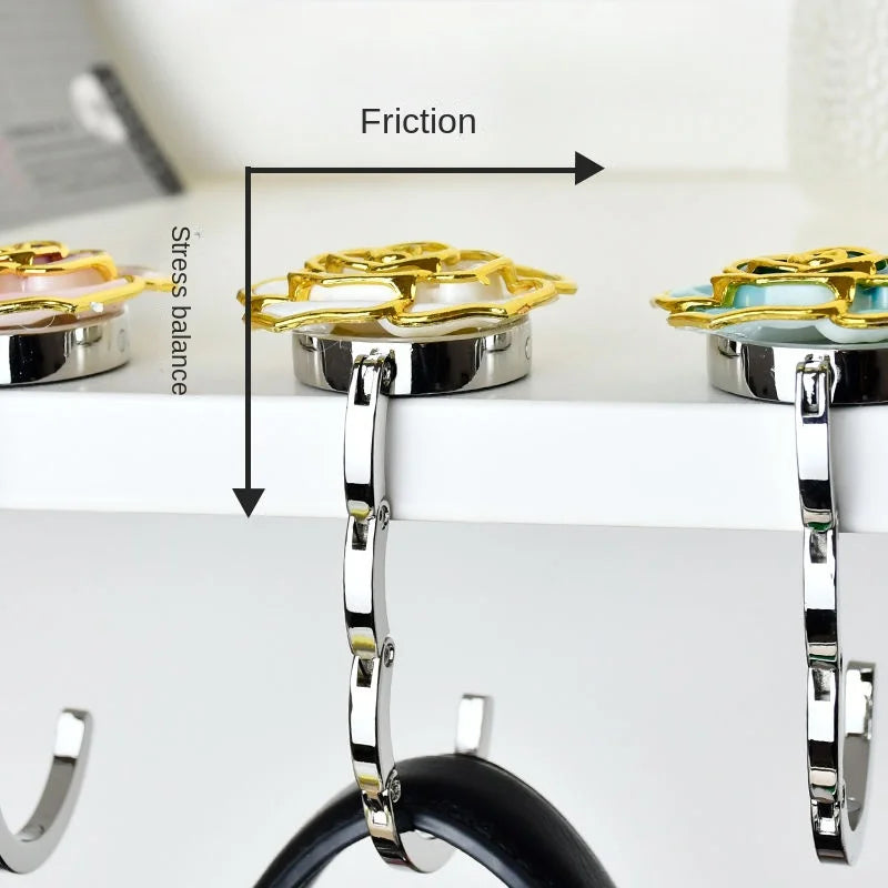 Rose Flower Foldable Bag Holder Hanging Hook Portable Table Handbag Hanger Purse Hook Home Office Women Bag Keys Storage Hook