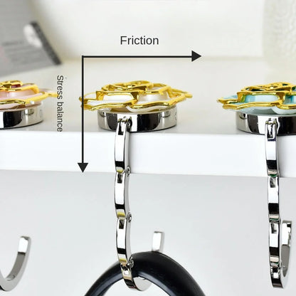 Rose Flower Foldable Bag Holder Hanging Hook Portable Table Handbag Hanger Purse Hook Home Office Women Bag Keys Storage Hook